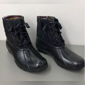 Sperry Saltwater Nylon Quilted Duck Boots Plaid Lining Waterproof Sz 8.5 MSRP$80